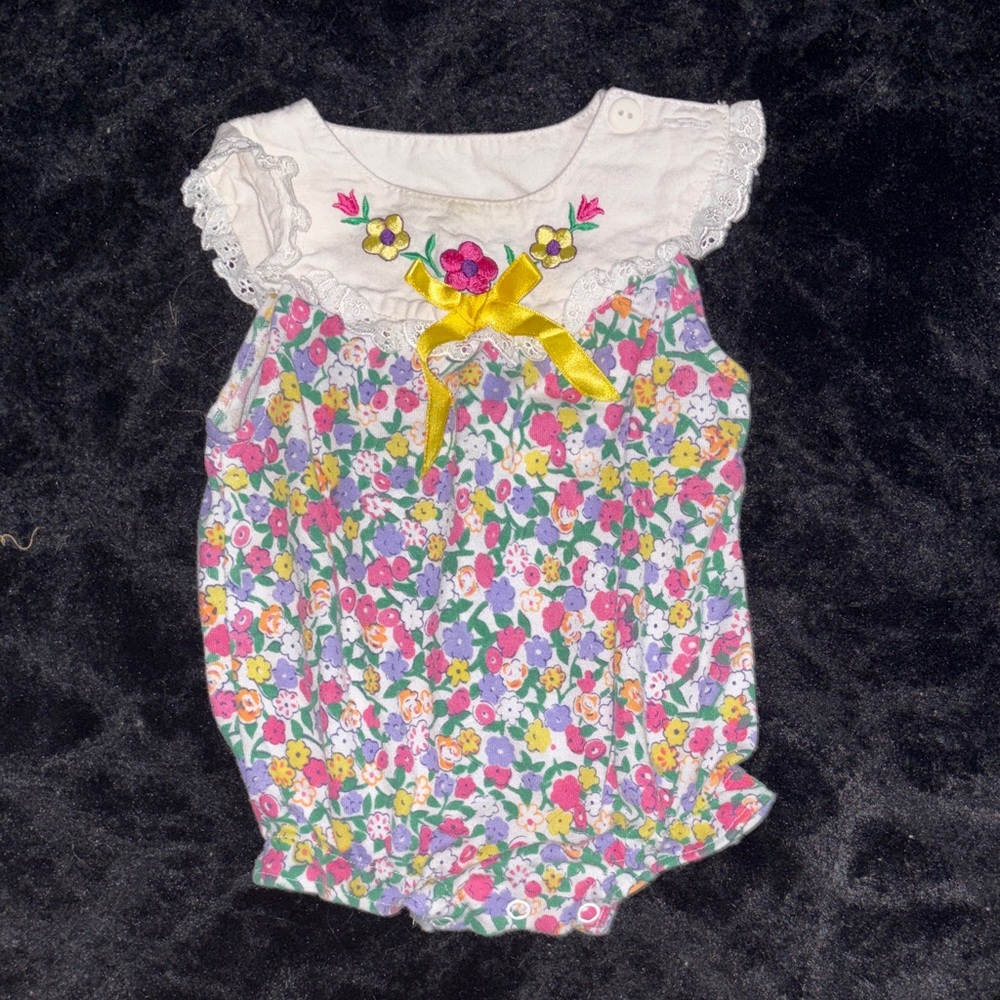 Vantage 1992 Floral Baby Romper with Lace Collar